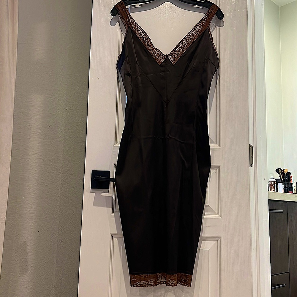 D&G brown satin lace embellished dress